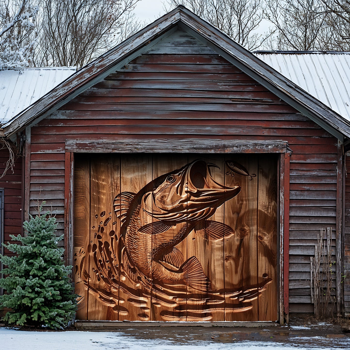 Lorva Fishing Garage Door Banner Decoration Stunning Largemouth Bass