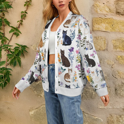 Lorva Cat New Women's Cardigan Charming Floral Cats