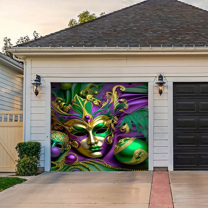 Lorva Mardi Gras Garage Door Banner Decoration Emerald Masquerade
