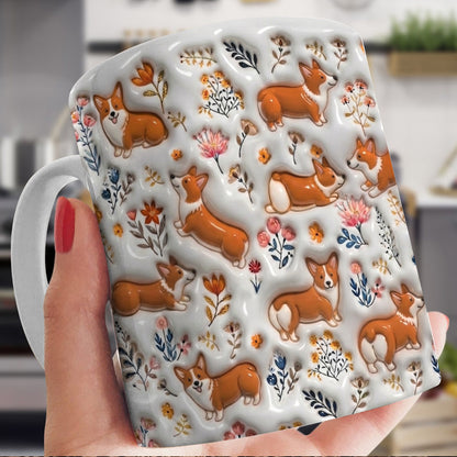 Lorva Corgi Flat Print Mug Field Flowers Lovely
