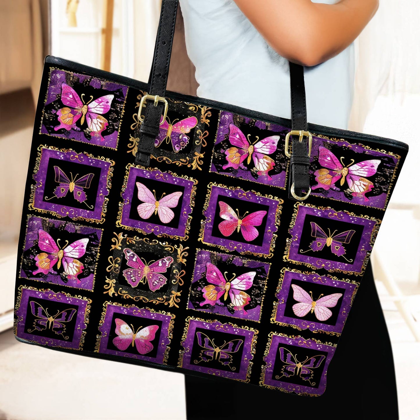 Lorva Leather Tote Bag Gorgeous Butterfly Tapestry