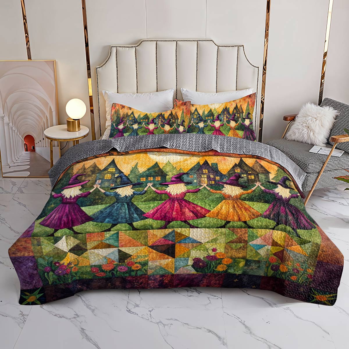 Witch Lorva All Season Quilt 3-Piece Set Dancing Through The Village