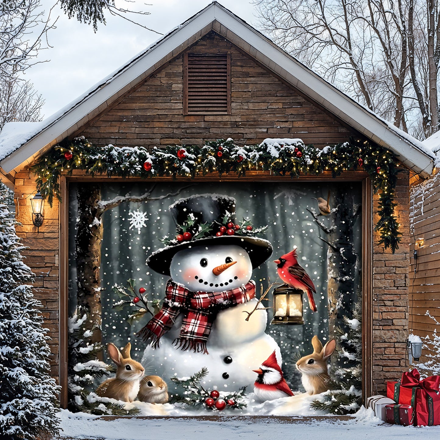 Lorva Snowman Christmas Garage Door Banner Decoration Love Time