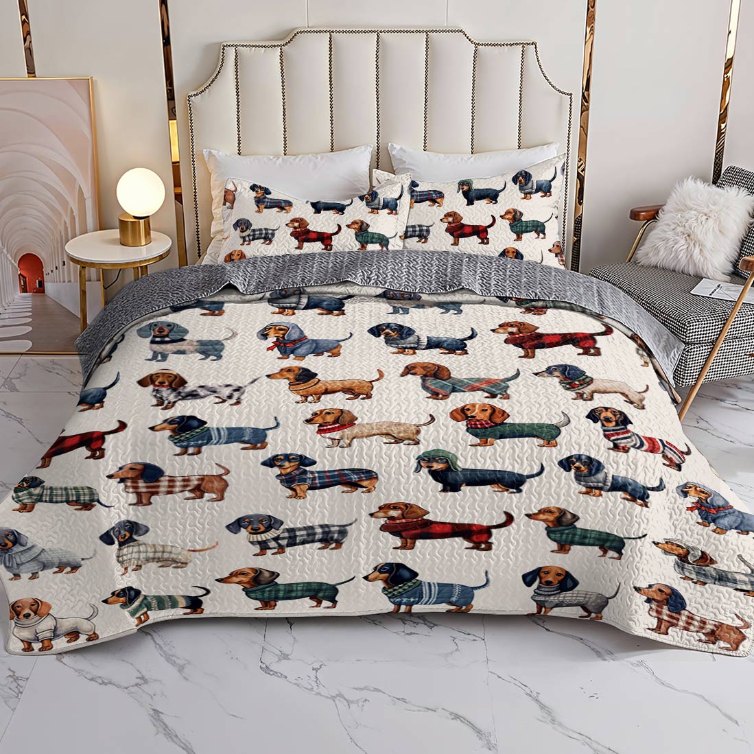 Dachshund Lorva All Season Quilt 3-Piece Set Joyful