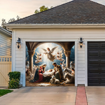 Lorva Christmas Garage Door Banner Decoration Grace The Nativity Scene