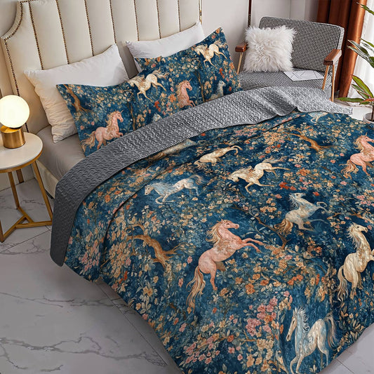Lorva All Season Quilt 3-Piece Set Floral Forest Fairy Tale Horse