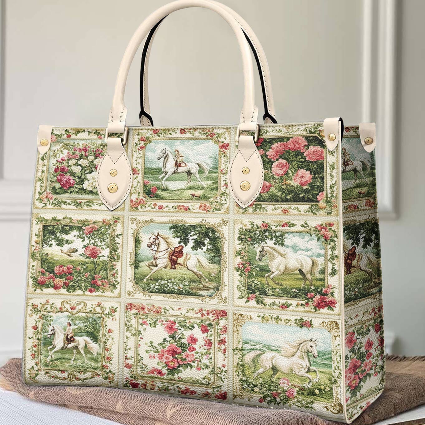Lorva Leather Bag Horse Charm Floral Grace