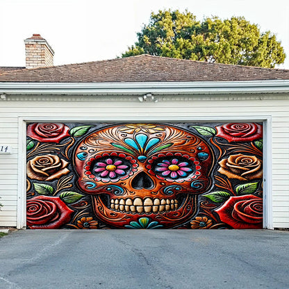 Lorva Garage Door Banner Gorgeous Rose Skull