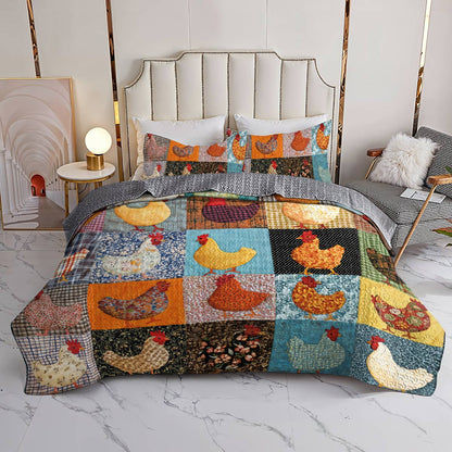 Lorva Chicken All Season Quilt 3-Piece Set Rustic Chicken Charm