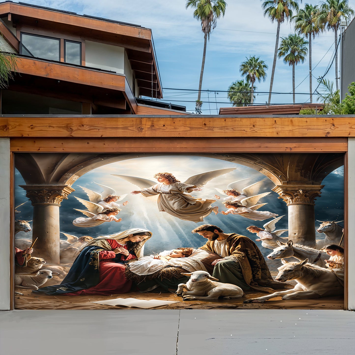 Lorva Christmas Garage Door Banner Decoration Grace The Nativity Scene