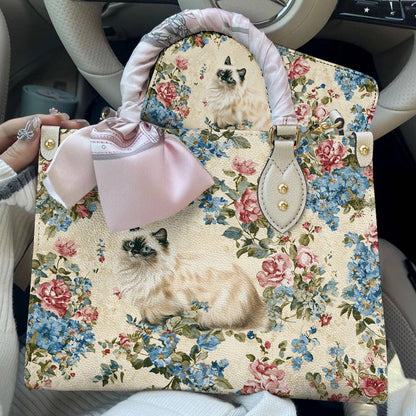 Lorva Cat Leather Bag Vintage Floral Cat