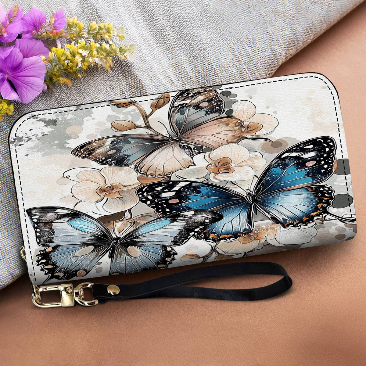 Lorva Butterfly Leather Wallet Charming Orchid Butterflies