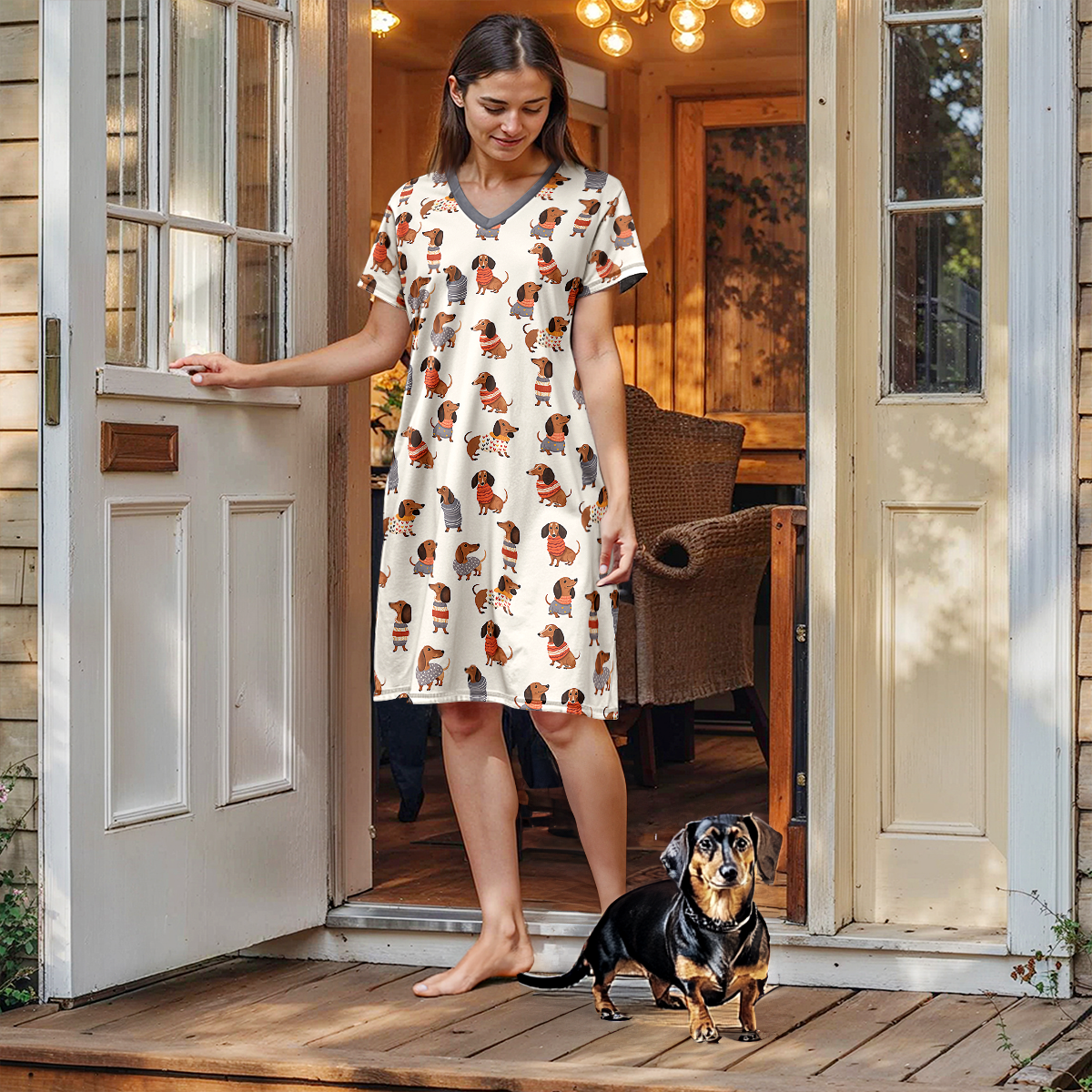 Lorva V-neck Nightshirt Dachshund Cuteness Overload