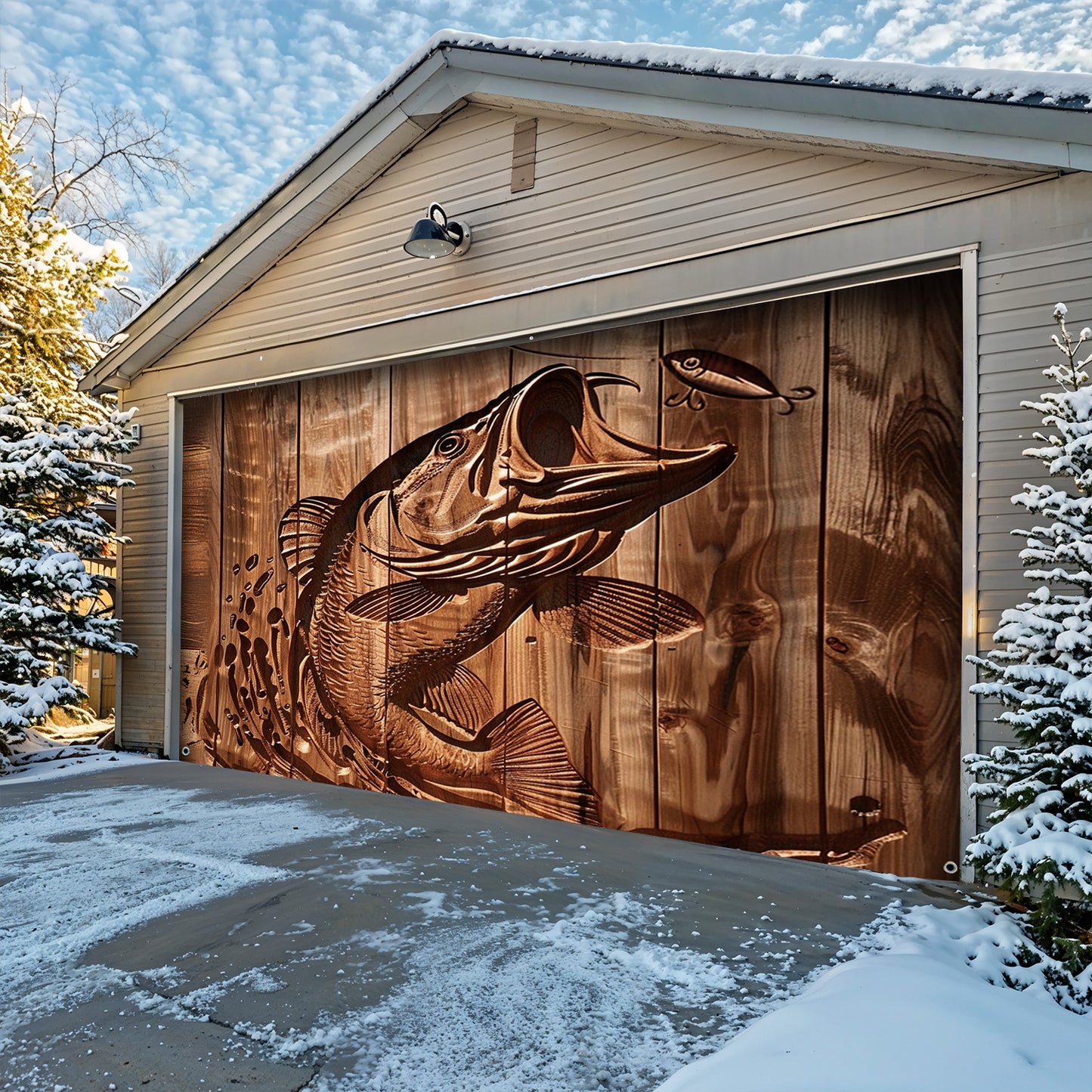 Lorva Fishing Garage Door Banner Decoration Stunning Largemouth Bass