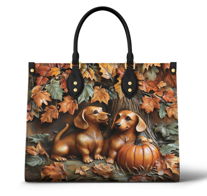 Lorva Dachshund Leather Bag Autumn Tails