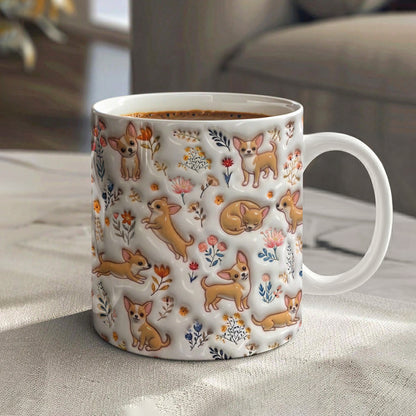 Lorva Chihuahua Flat Print Mug Happy Field Flowers