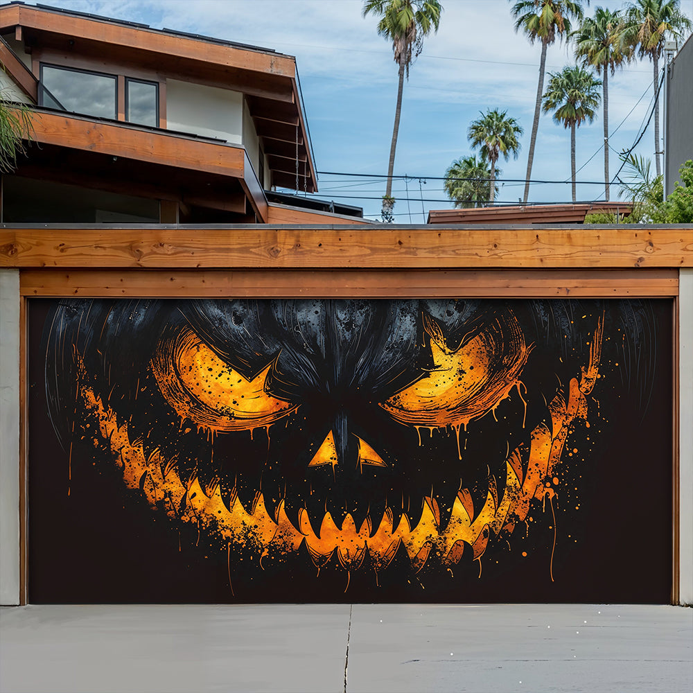 Lorva Halloween Garage Door Banner Decoration Sinister Pumpkin Face