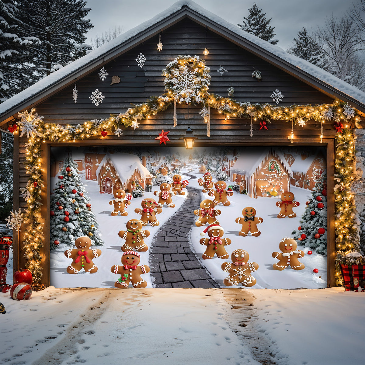 Lorva Christmas Garage Door Banner Decoration Welcome to Gingerbread Town