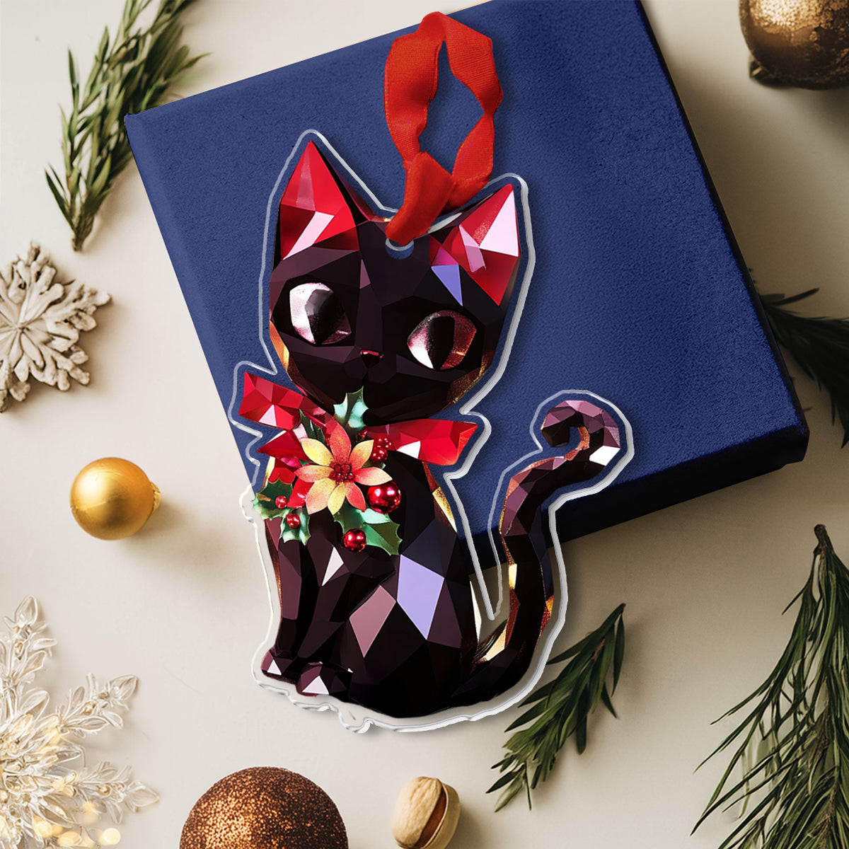 Lorva Black Cat Personalized 2D Acrylic Ornament Glimmerpaws Of Christmas