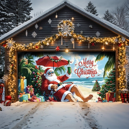 Lorva Garage Door Banner Decoration Santa On Beach