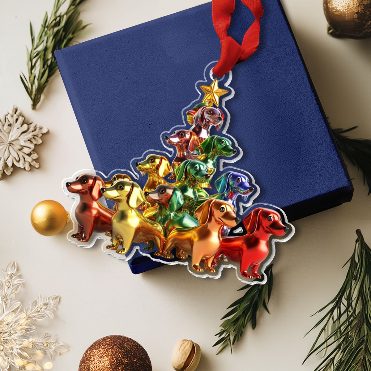 Lorva Dachshund 2D Acrylic Ornament Colorful Christmas Tree