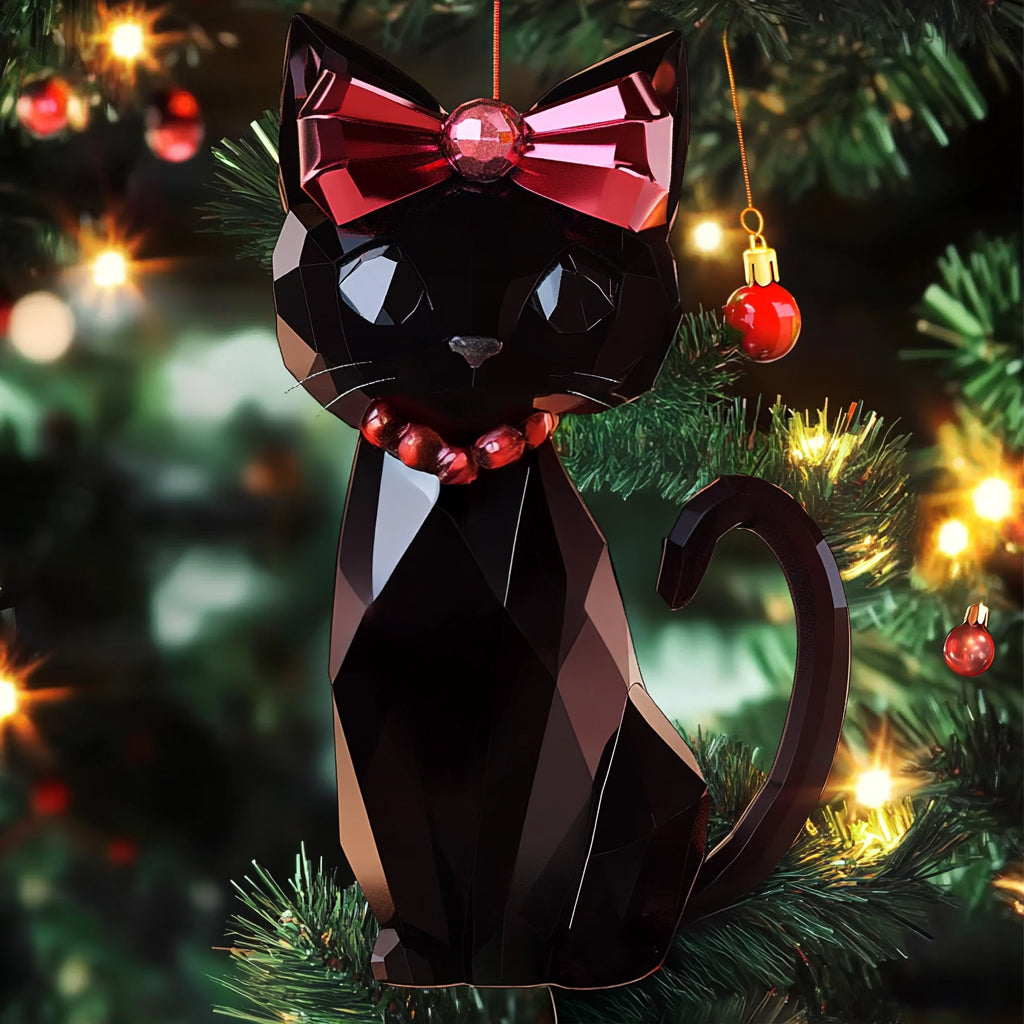 Lorva Black Cat Personalized 2D Acrylic Ornament Glimmerpaws Of Christmas