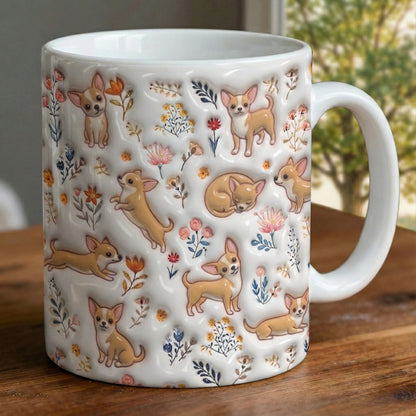 Lorva Chihuahua Flat Print Mug Happy Field Flowers