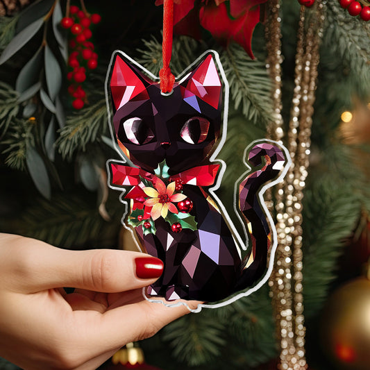 Lorva Black Cat Personalized 2D Acrylic Ornament Glimmerpaws Of Christmas