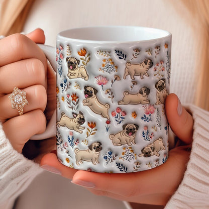 Lorva Pug Flat Print Mug Happy Field Flowers