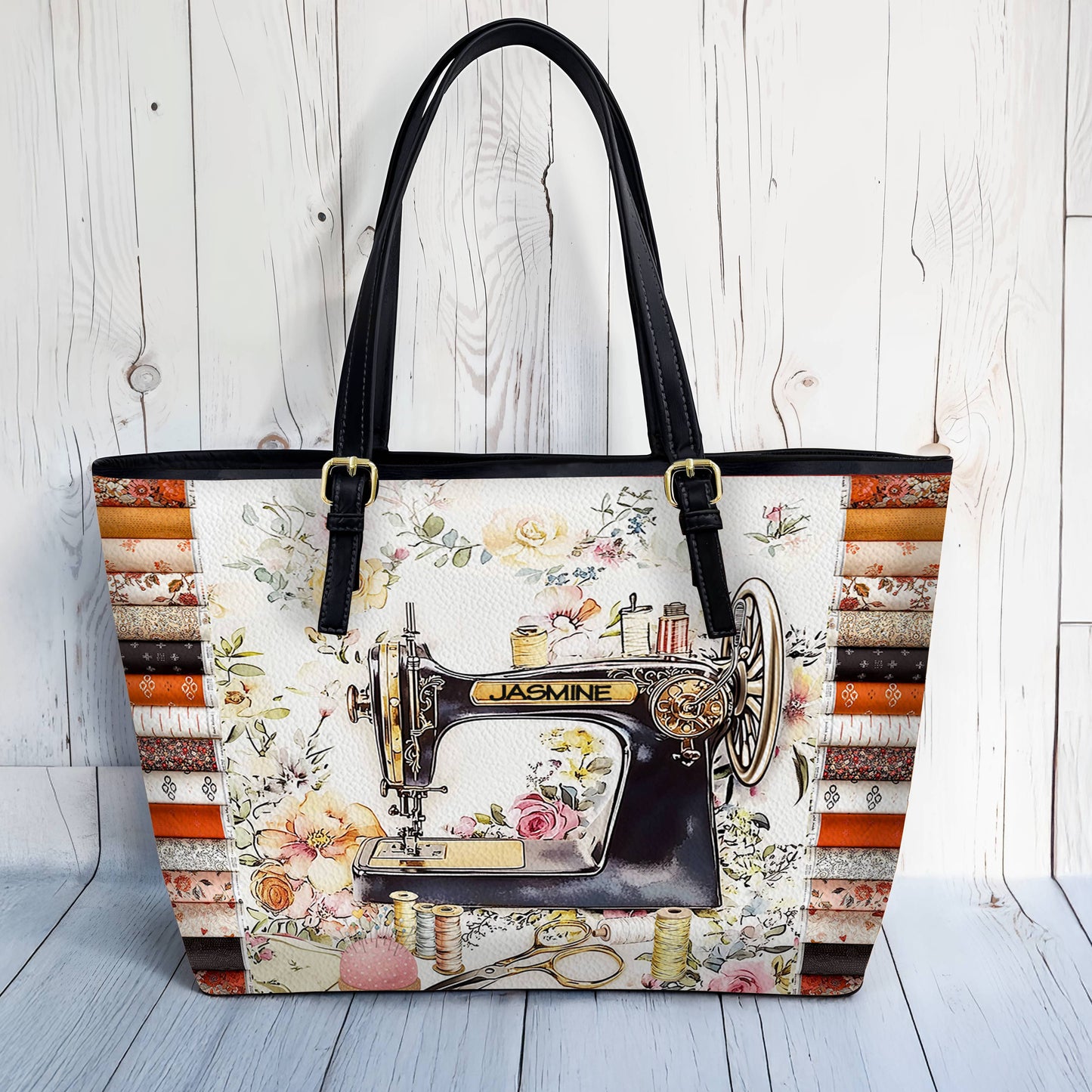 Lorva Personalized Sewing Leather Tote  Bag Vintage Bloom
