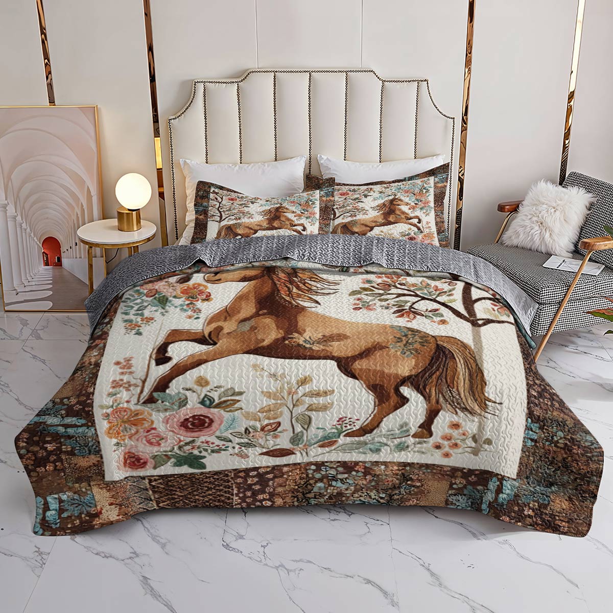 Lorva All Season Quilt 3-Piece Set Rustic Flowers Horses