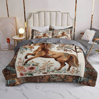 Lorva All Season Quilt 3-Piece Set Rustic Flowers Horses