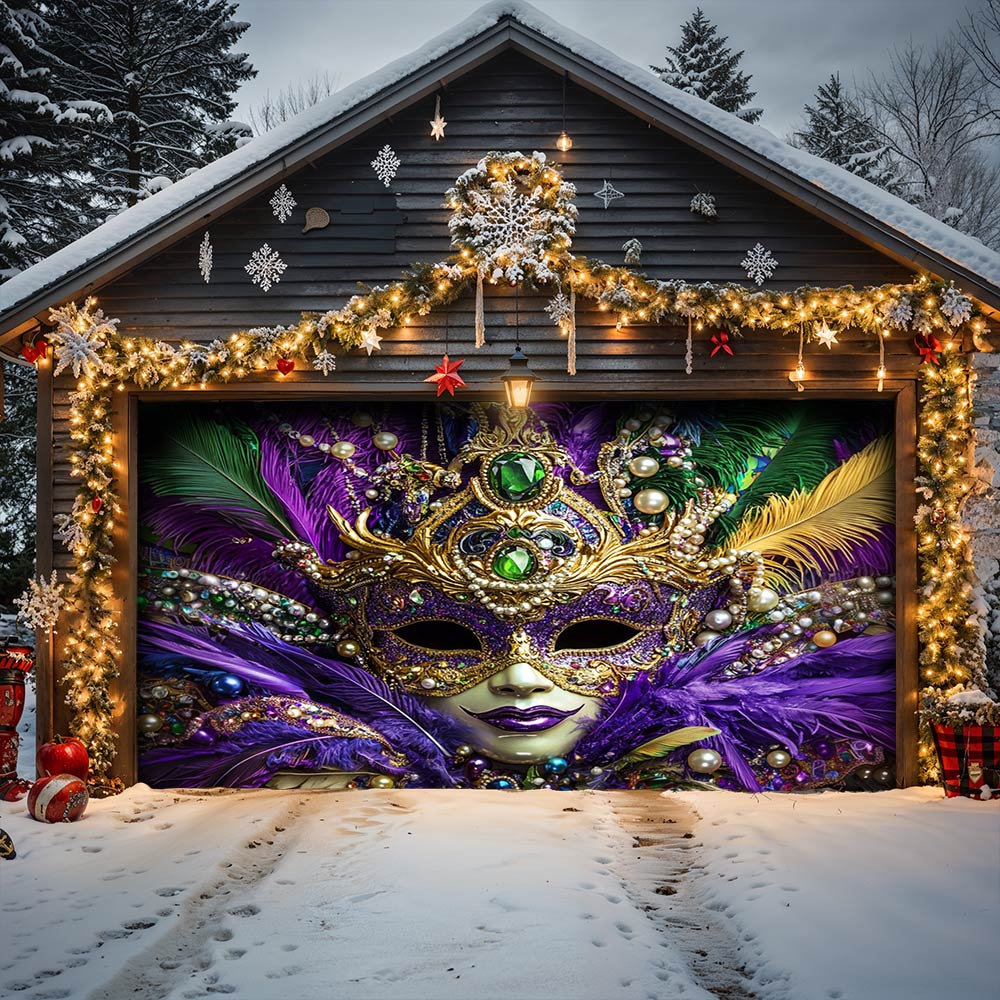 Lorva Garage Door Banner Decoration Royal Mardi Mask