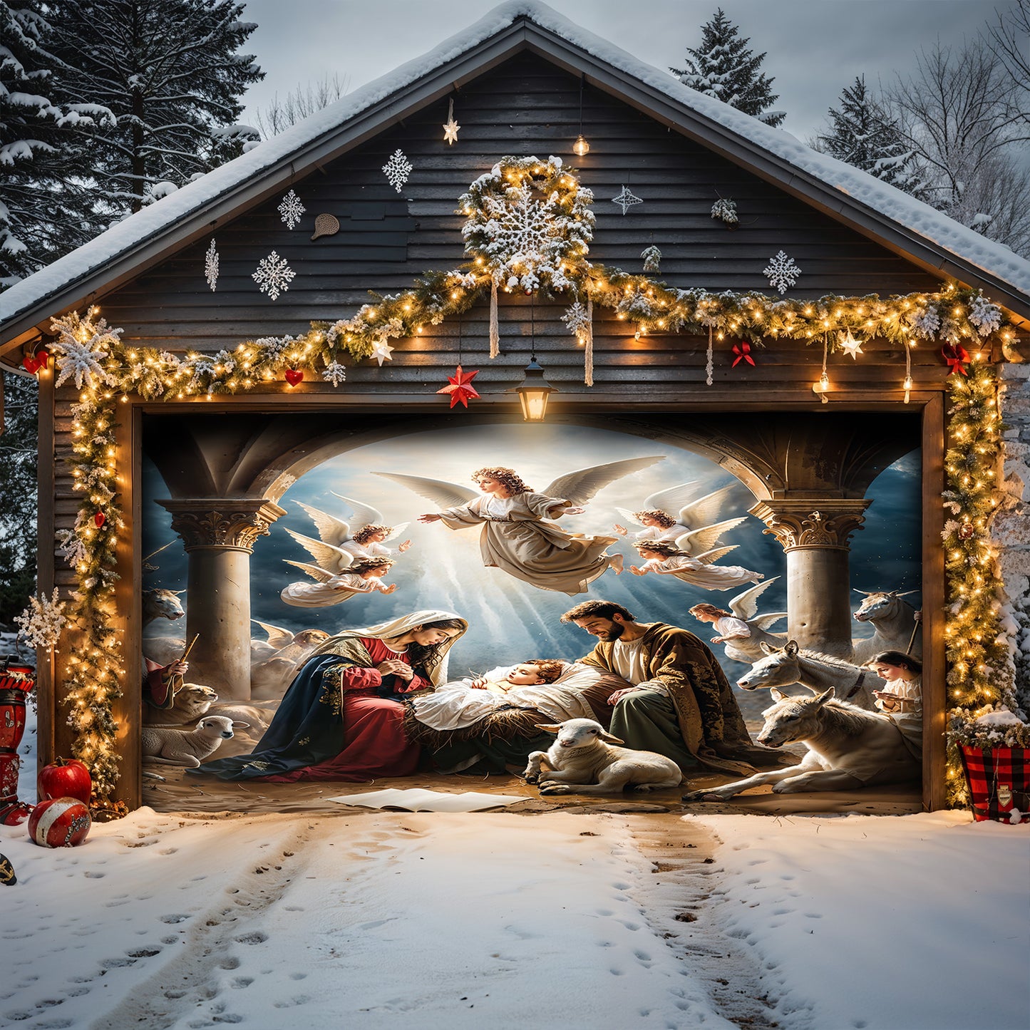 Lorva Christmas Garage Door Banner Decoration Grace The Nativity Scene