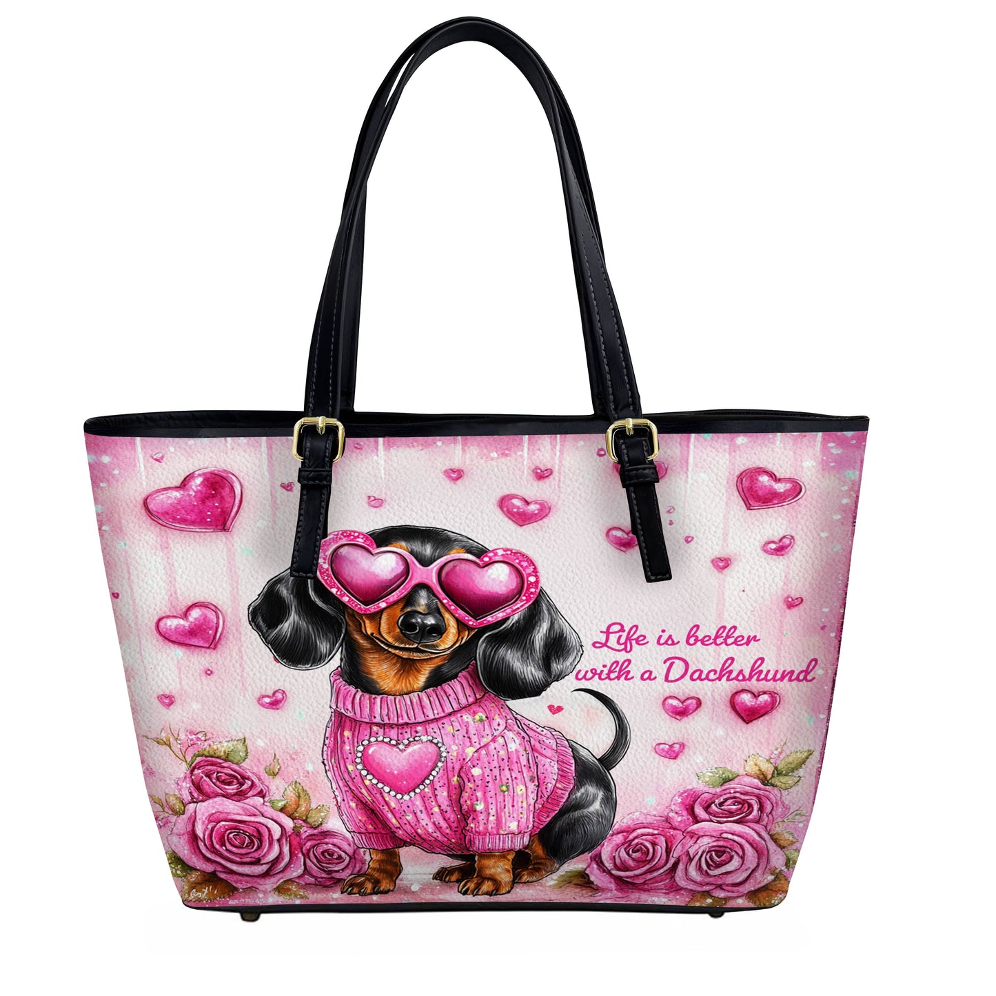 Lorva Dachshund Leather Tote Bag Doxie In Love