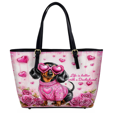 Lorva Dachshund Leather Tote Bag Doxie In Love