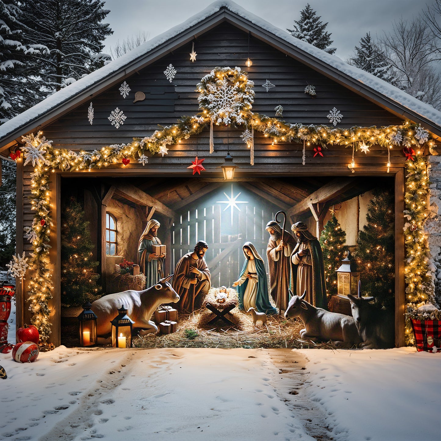 Lorva Christmas Garage Door Banner Decoration Manger Scene