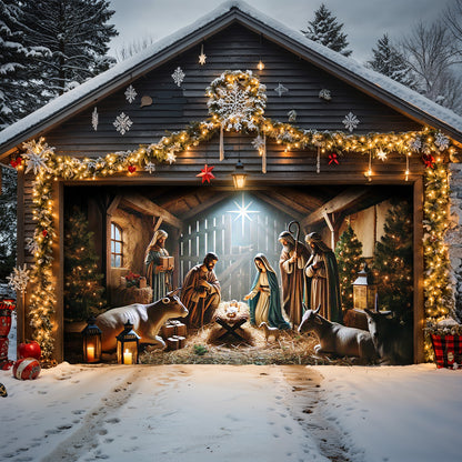Lorva Christmas Garage Door Banner Decoration Manger Scene