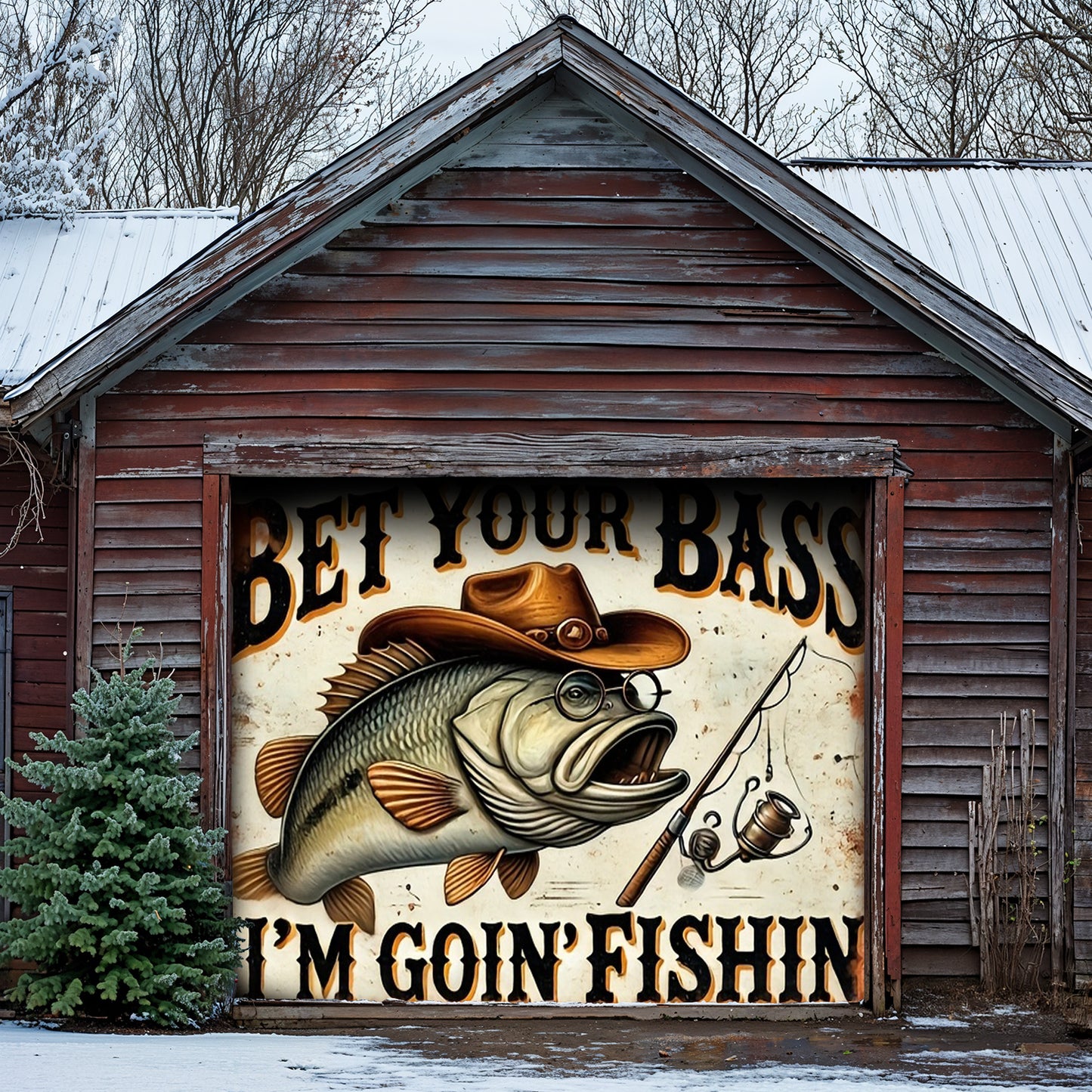 Lorva Fishing Garage Door Banner Decoration Bet Your Bass I'm Goin' Fishin