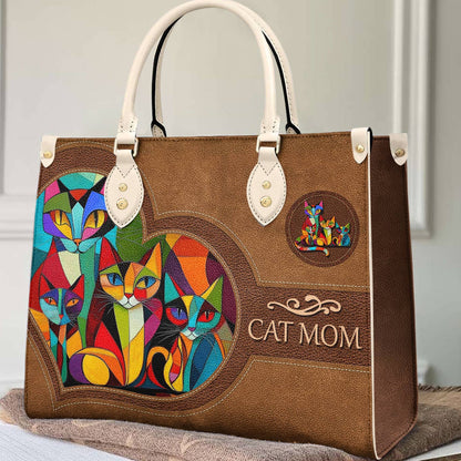 Lorva Leather Bag Colorful Cubism Cat Mom