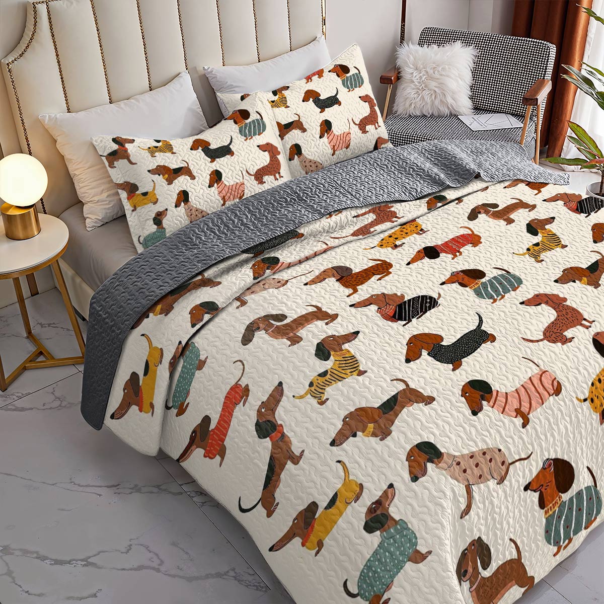 Lorva Dachshund All Season Quilt 3-Piece Set Cute Sausage