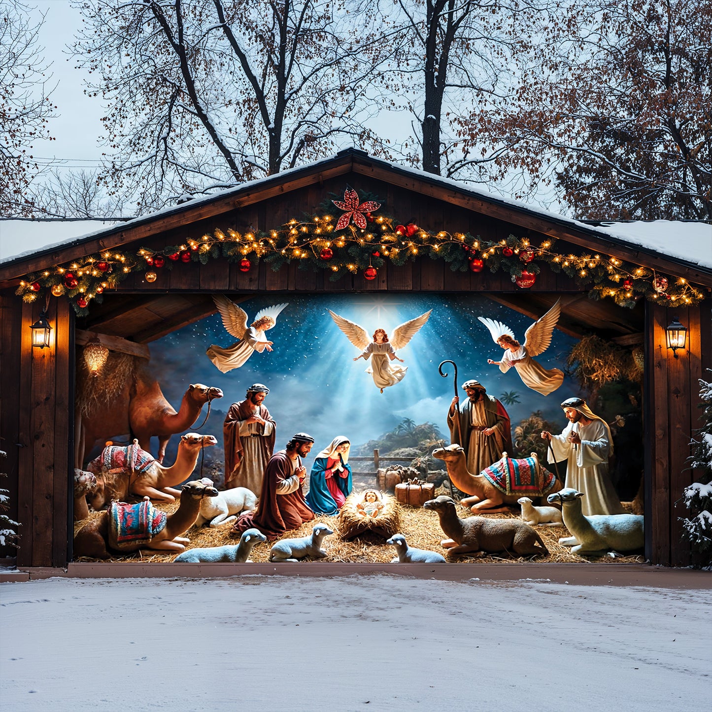 Lorva Christmas Garage Door Banner Decoration Manger Scene