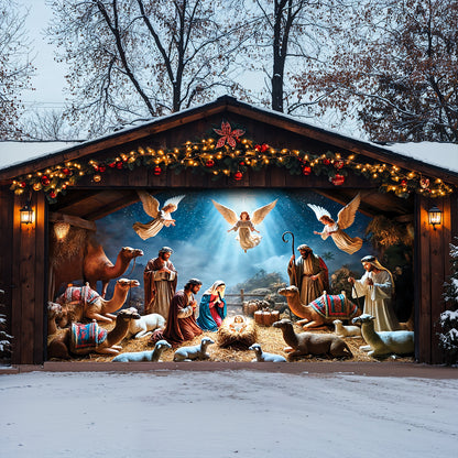 Lorva Christmas Garage Door Banner Decoration Manger Scene