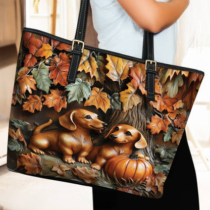 Lorva Dachshund Leather Bag Autumn Tails