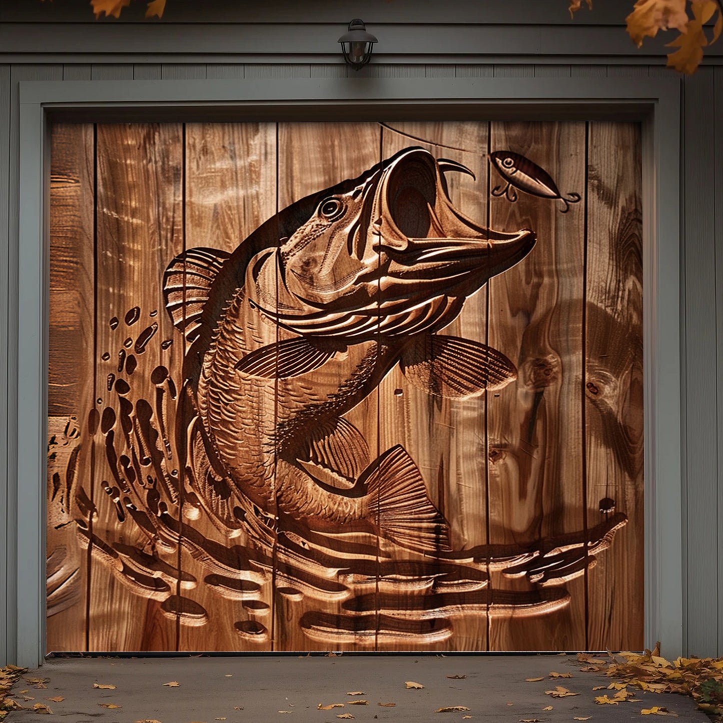 Lorva Fishing Garage Door Banner Decoration Stunning Largemouth Bass