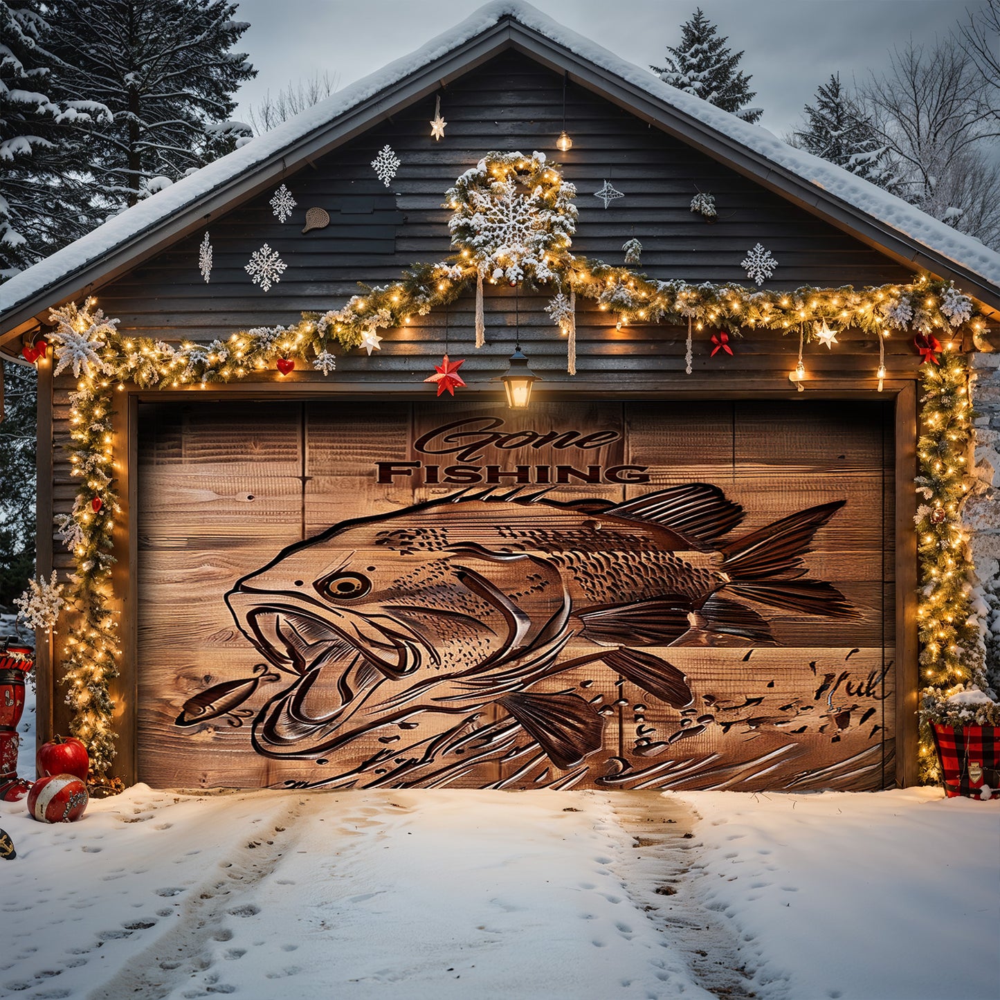 Lorva Fishing Garage Door Banner Decoration Gone Fishing