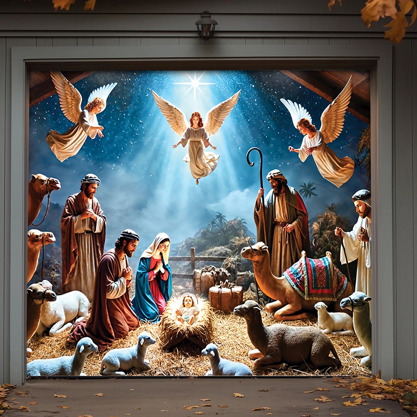 Lorva Christmas Garage Door Banner Decoration Manger Scene