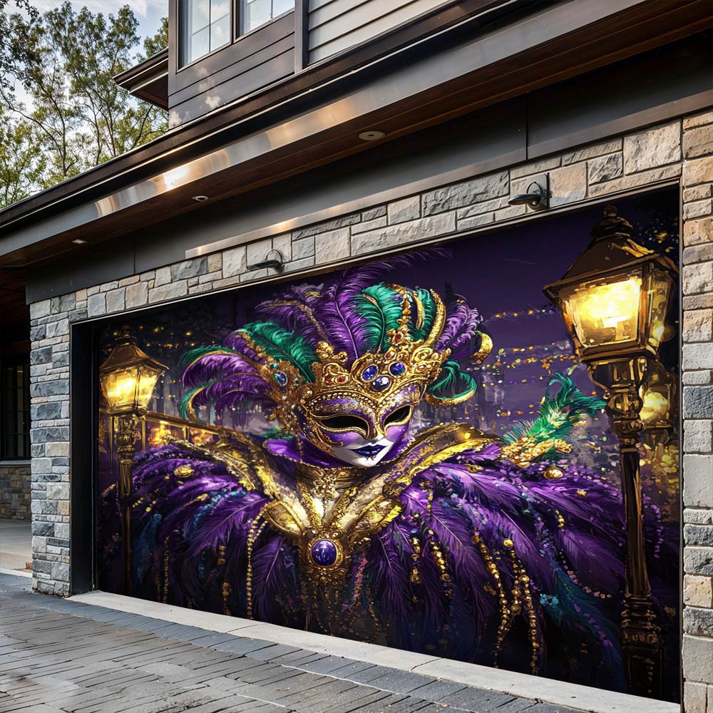 Lorva Garage Door Banner Decoration Mardi Gras King