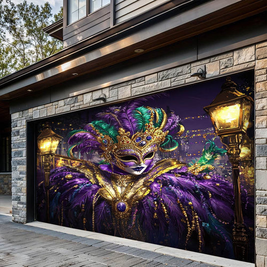 Lorva Garage Door Banner Decoration Mardi Gras King