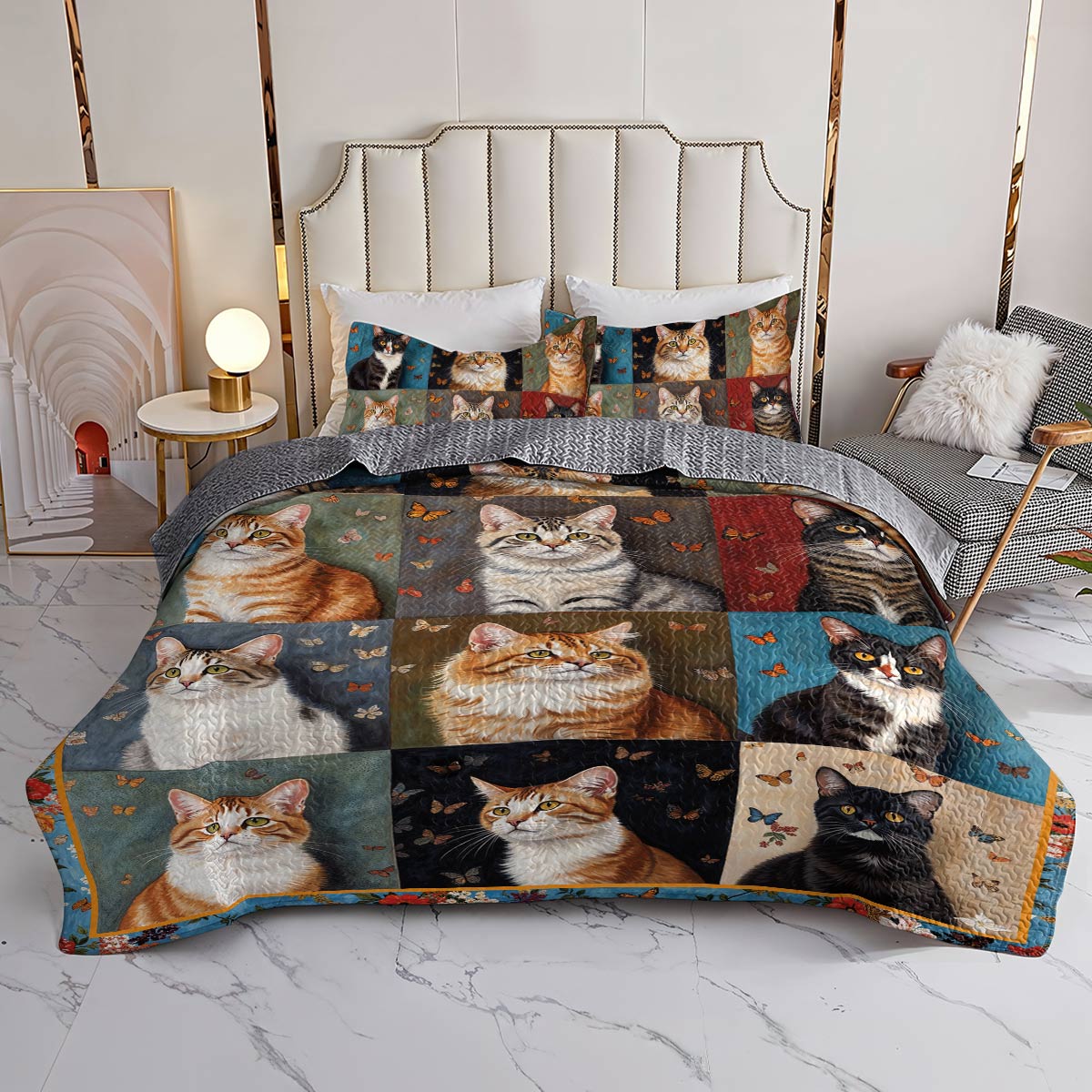 Lorva Cat All Season Quilt 3-Piece Set Cats And Butterflies